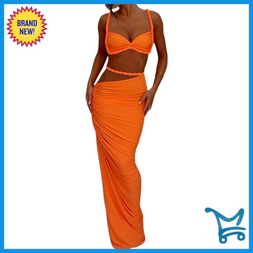 Two Piece Skirt Set Sexy Camisole Slim Hip Maxi Skirt Y2K Chic Summer